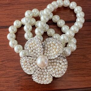 Pearl Flower Bracelet with Silver Accents